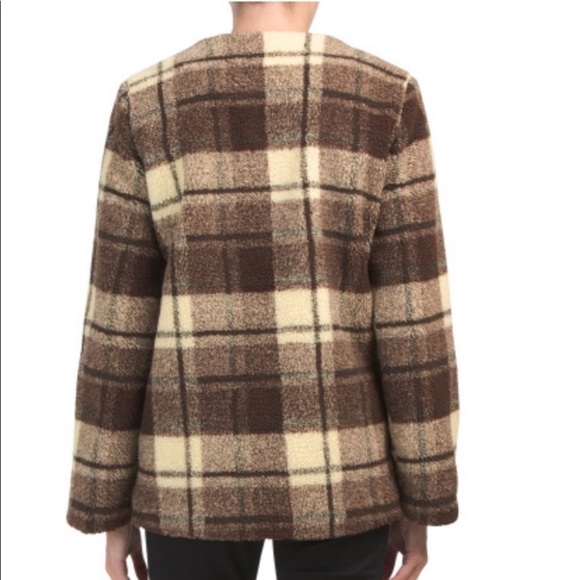NEW Sanctuary Brown Plaid Snap Sherpa Teddy Coat S - Picture 3 of 10